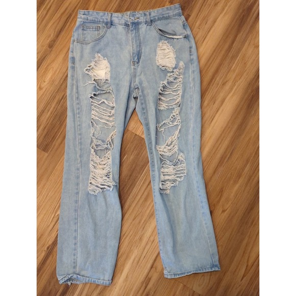 SHEIN Destroyed‎ Distressed Straight Leg Jeans M - Picture 1 of 4